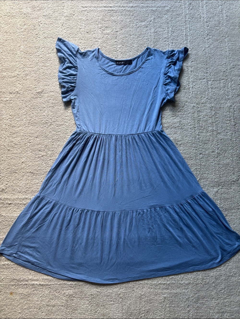 Girls' Blue Ruffle Sleeve Tiered Dress